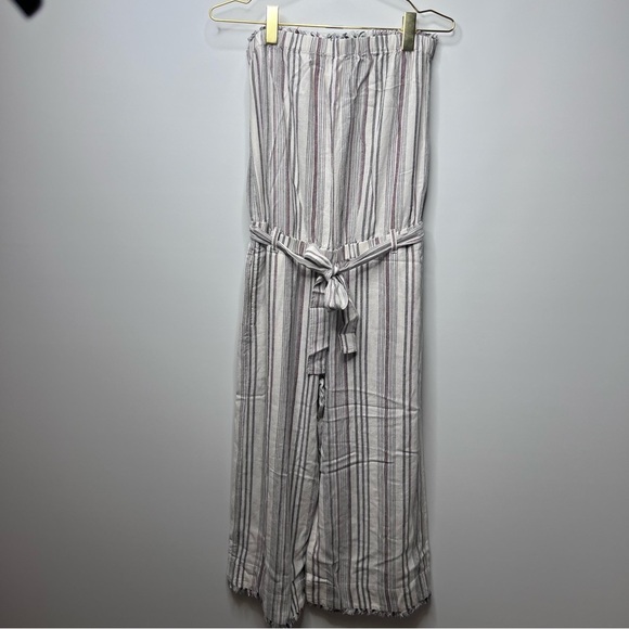 Cloth & STONE ANTHROPOLOGIE striped linen strapless cropped wide-leg jumpsuit S - Picture 2 of 10